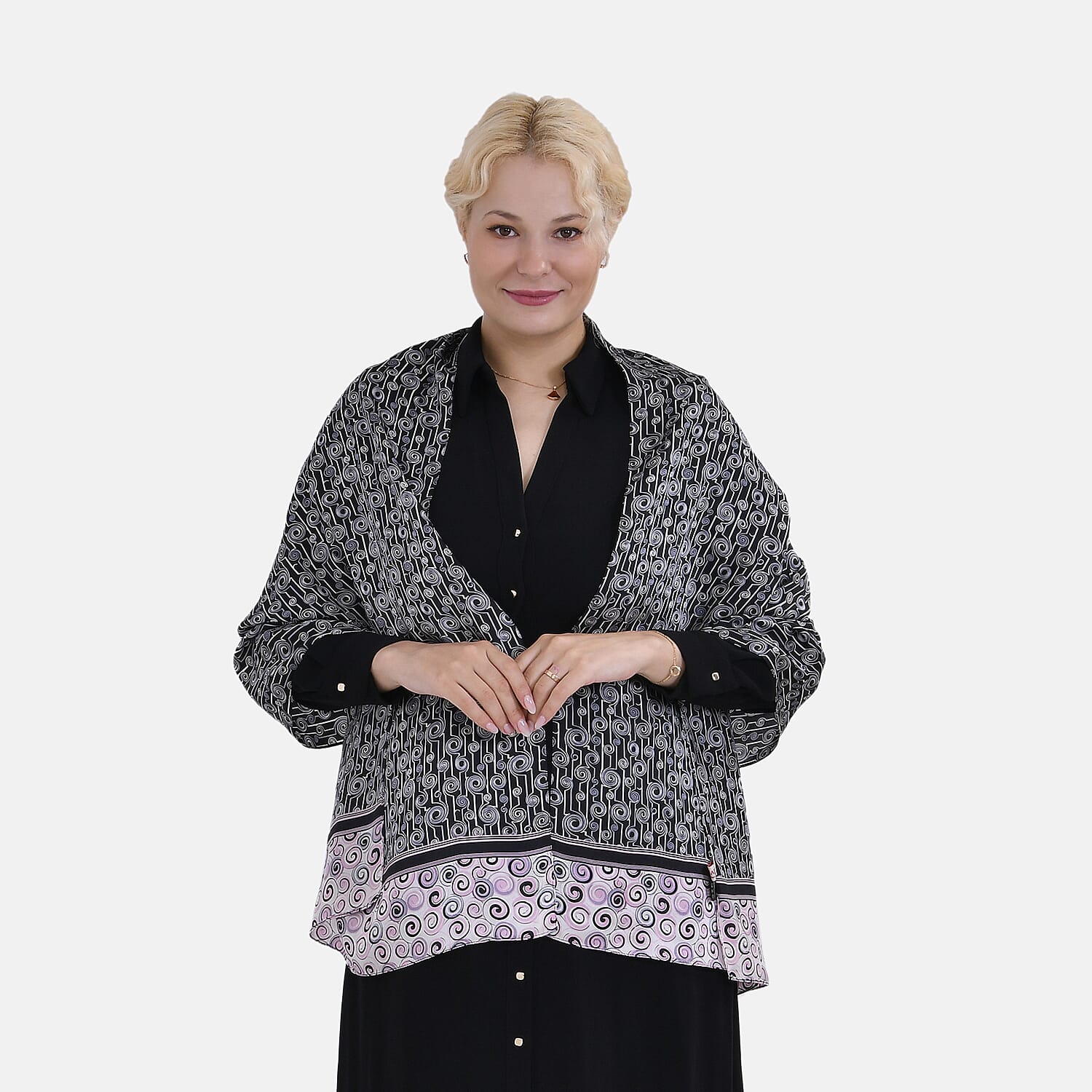La Marey 100% Mulberry Silk Printed Scarf (Size 170x55cm) - Black, White & Red