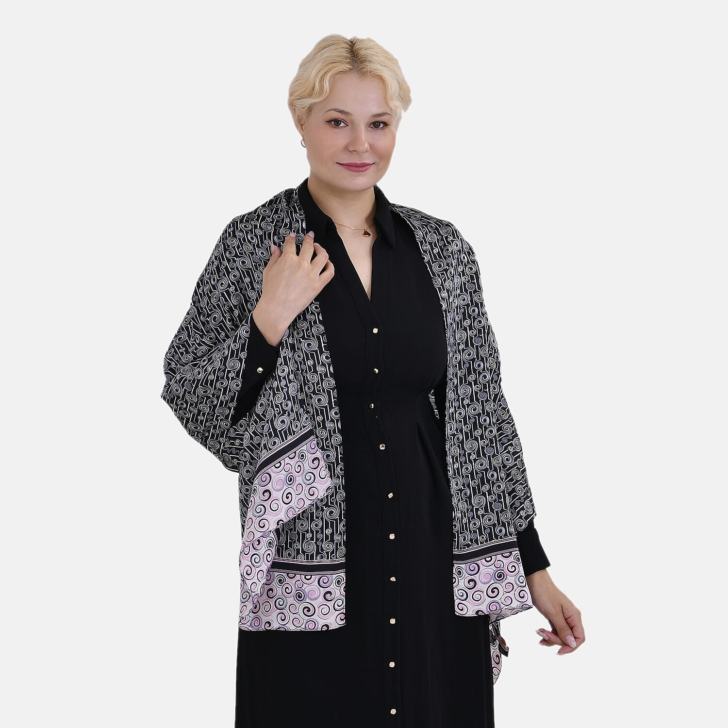 La Marey 100% Mulberry Silk Printed Scarf (Size 170x55cm) - Black, White & Red