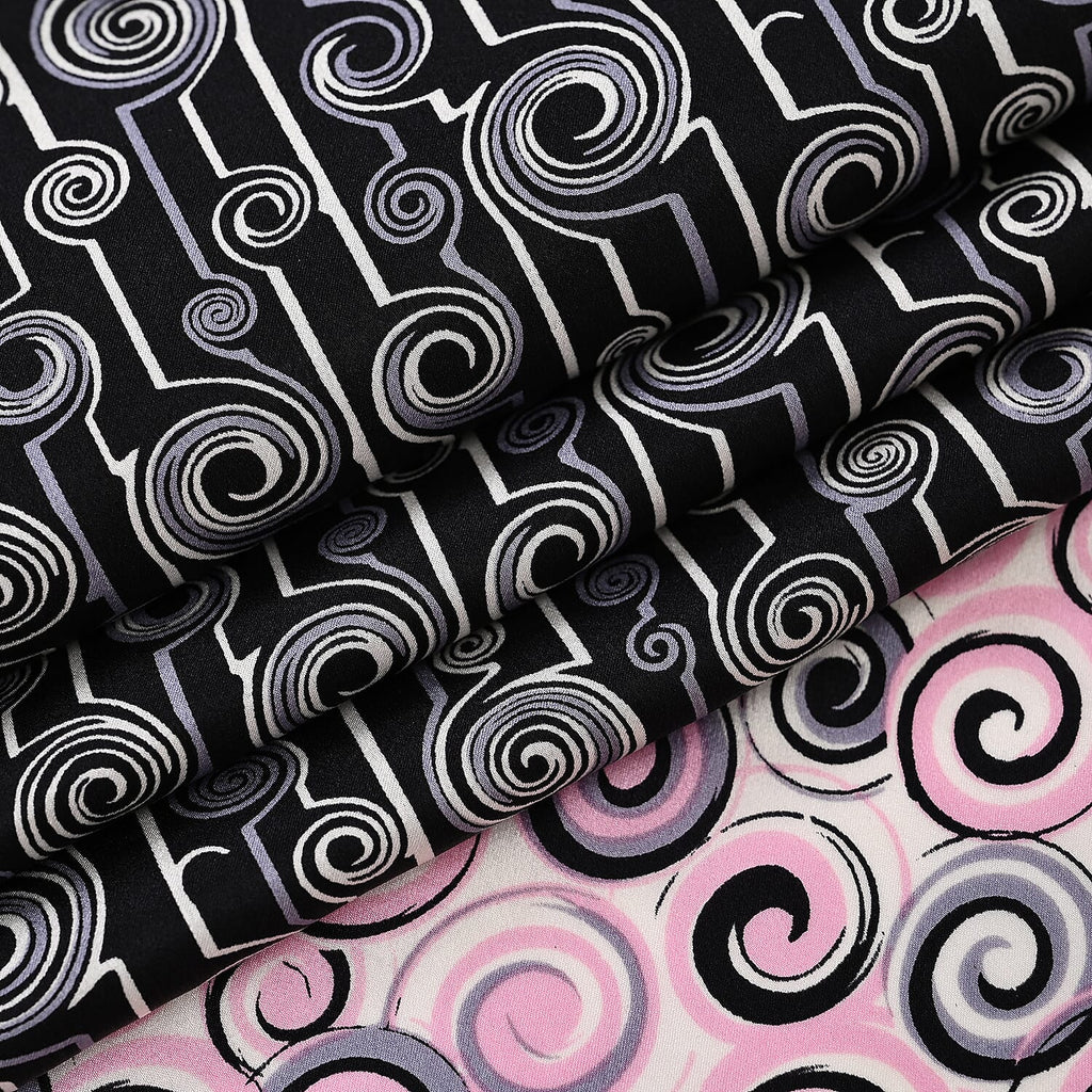 La Marey 100% Mulberry Silk Printed Scarf (Size 170x55cm) - Black, White & Red