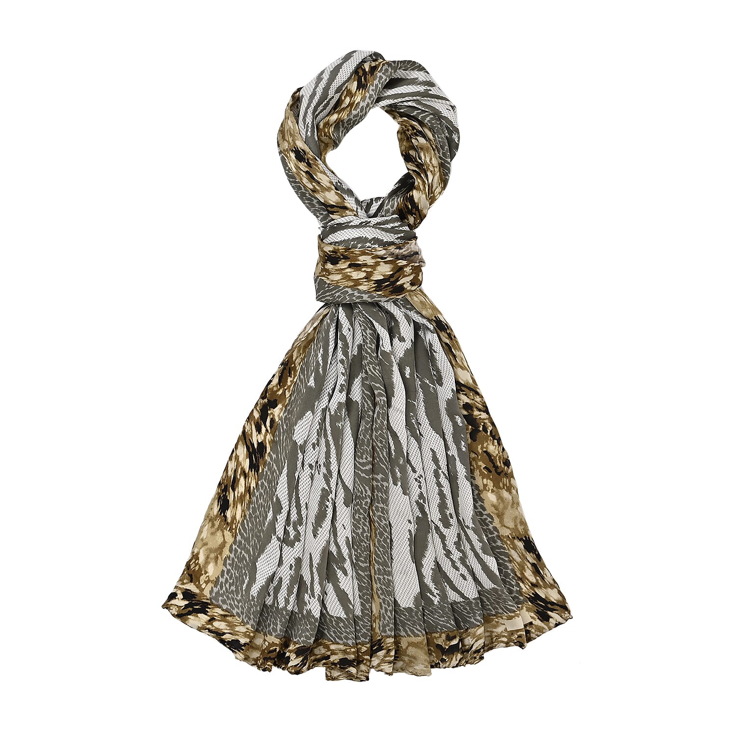 La Marey Mulberry Silk Printed Scarf (Size 170x55 cm) - Black White & Red