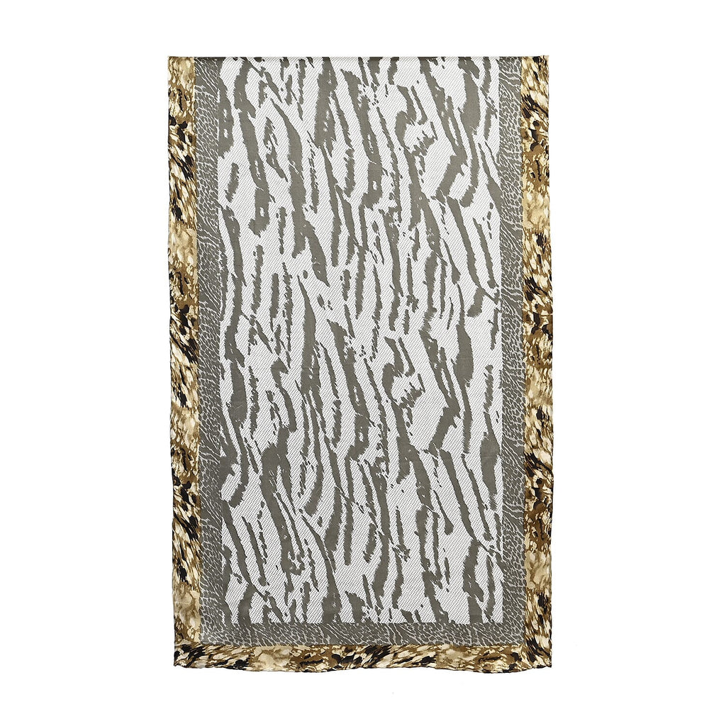 La Marey Mulberry Silk Printed Scarf (Size 170x55 cm) - Black White & Red