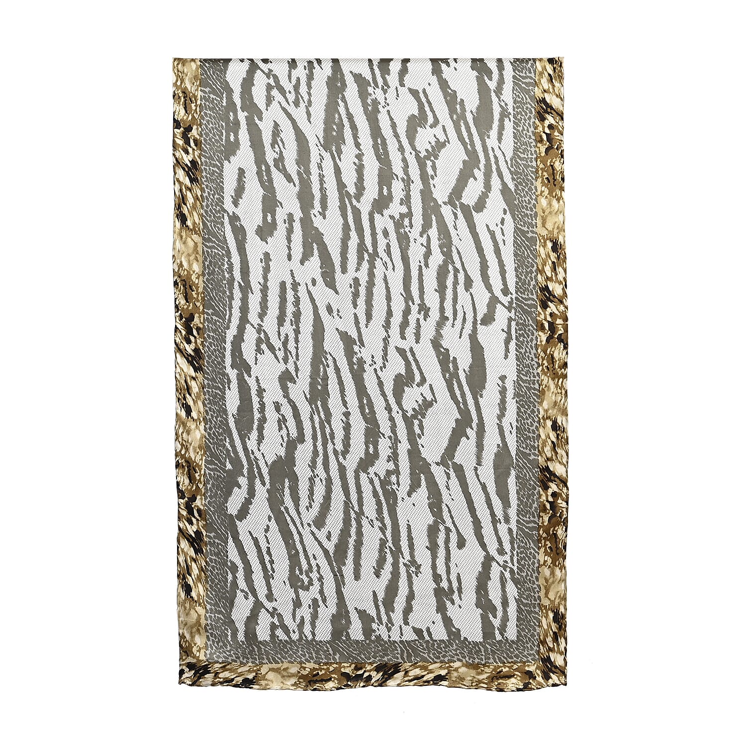 La Marey Mulberry Silk Printed Scarf (Size 170x55 cm) - Black White & Red