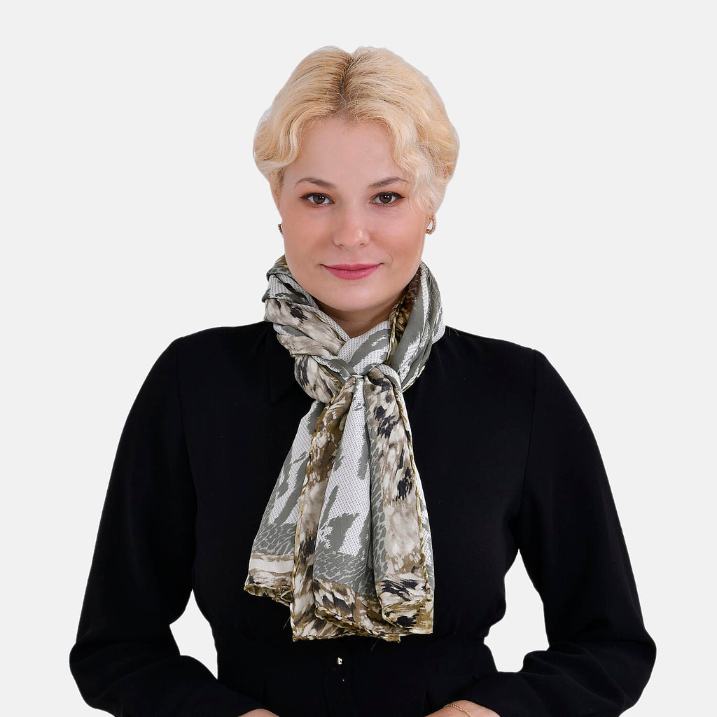 La Marey Mulberry Silk Printed Scarf (Size 170x55 cm) - Black White & Red