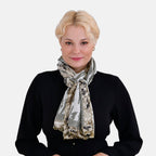 La Marey Mulberry Silk Printed Scarf (Size 170x55 cm) - Black White & Red