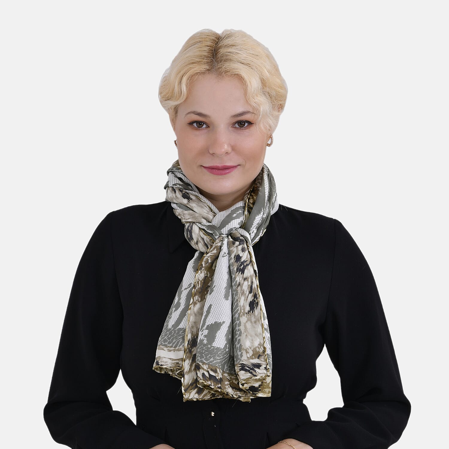 La Marey Mulberry Silk Printed Scarf (Size 170x55 cm) - Black White & Red