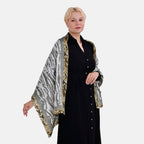La Marey Mulberry Silk Printed Scarf (Size 170x55 cm) - Black White & Red