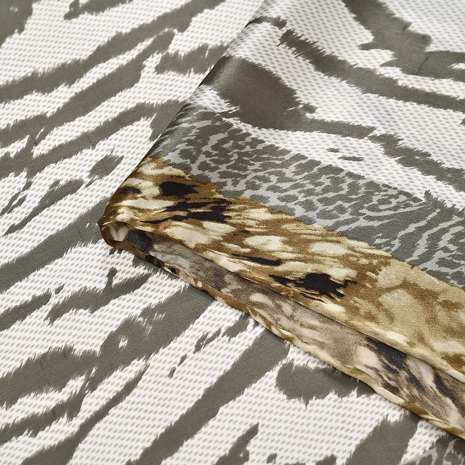 La Marey Mulberry Silk Printed Scarf (Size 170x55 cm) - Black White & Red