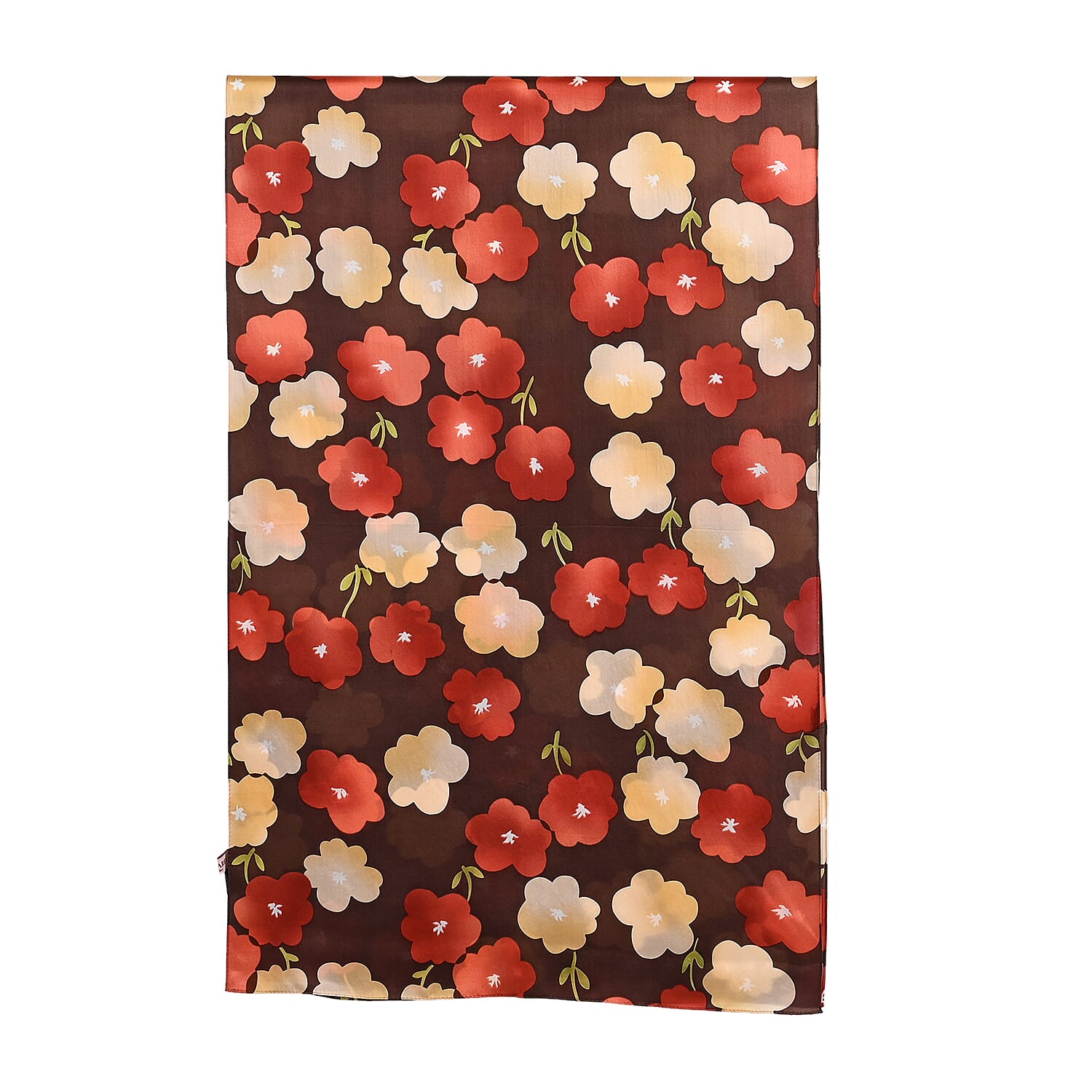 La Marey 100% Mulberry Silk Floral Printed Scarf - Brown & Red