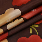 La Marey 100% Mulberry Silk Floral Printed Scarf - Brown & Red