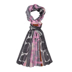 La Marey 100% Mulberry Silk Printed Scarf (Size 170x55cm) - Grey & Pink