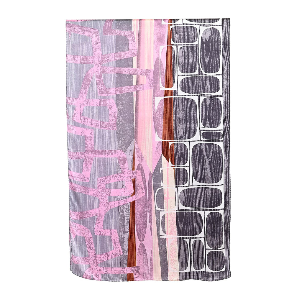 La Marey 100% Mulberry Silk Printed Scarf (Size 170x55cm) - Grey & Pink
