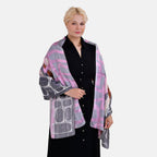 La Marey 100% Mulberry Silk Printed Scarf (Size 170x55cm) - Grey & Pink