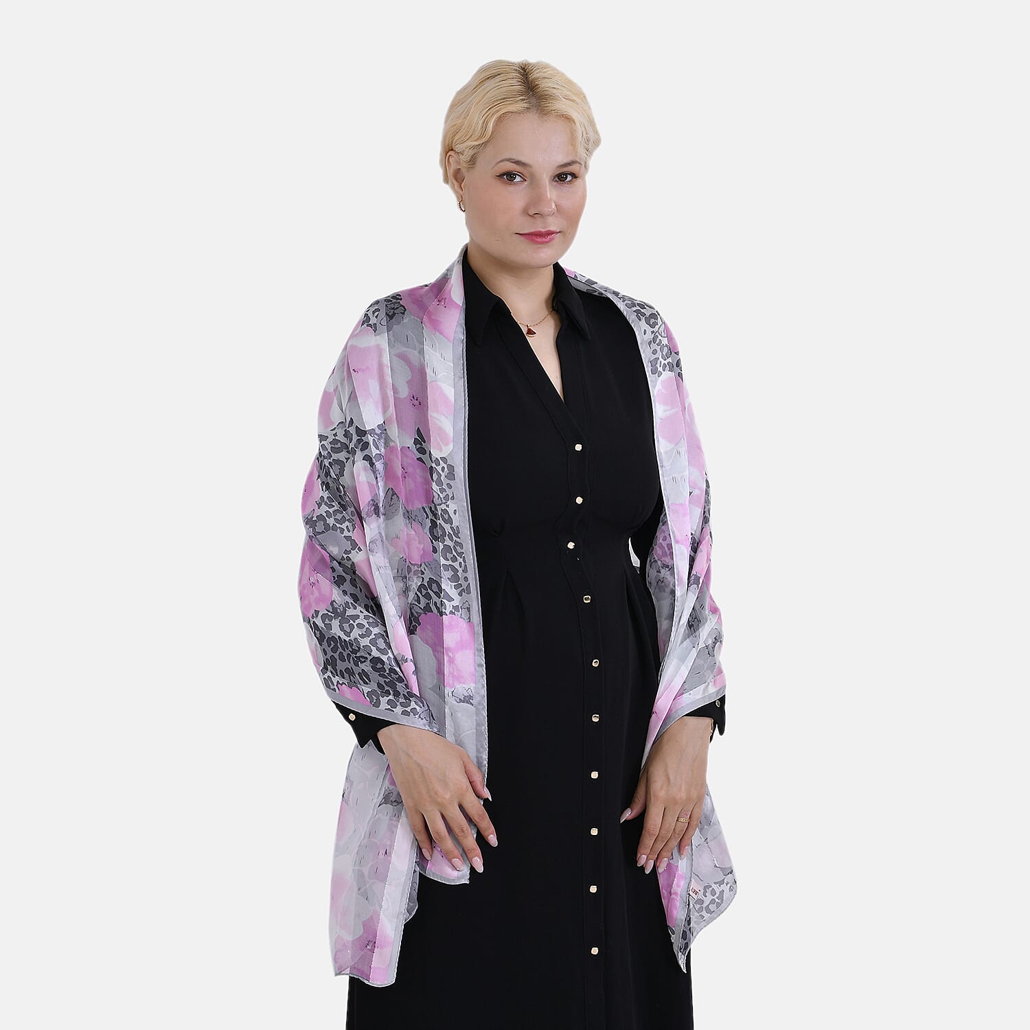 La Marey Mulberry Silk Printed Scarf (Size 170x1 cm) - Black White & Red