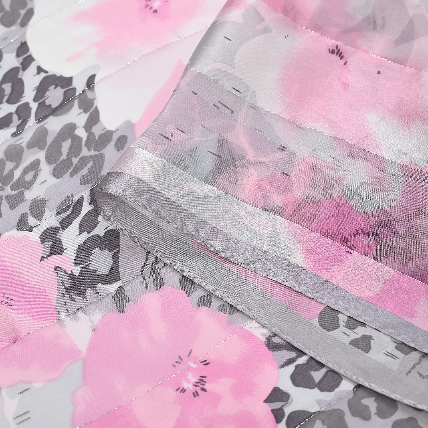 La Marey Mulberry Silk Printed Scarf (Size 170x1 cm) - Black White & Red