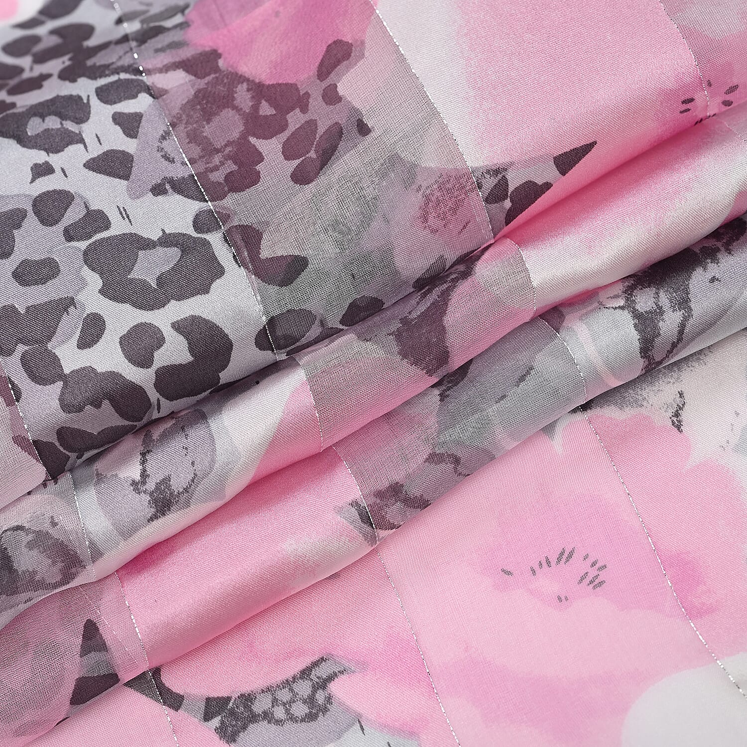 La Marey Mulberry Silk Printed Scarf (Size 170x1 cm) - Black White & Red
