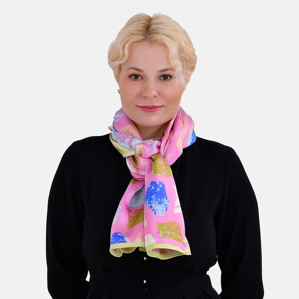 La Marey Mulberry Silk Printed Scarf - Pink