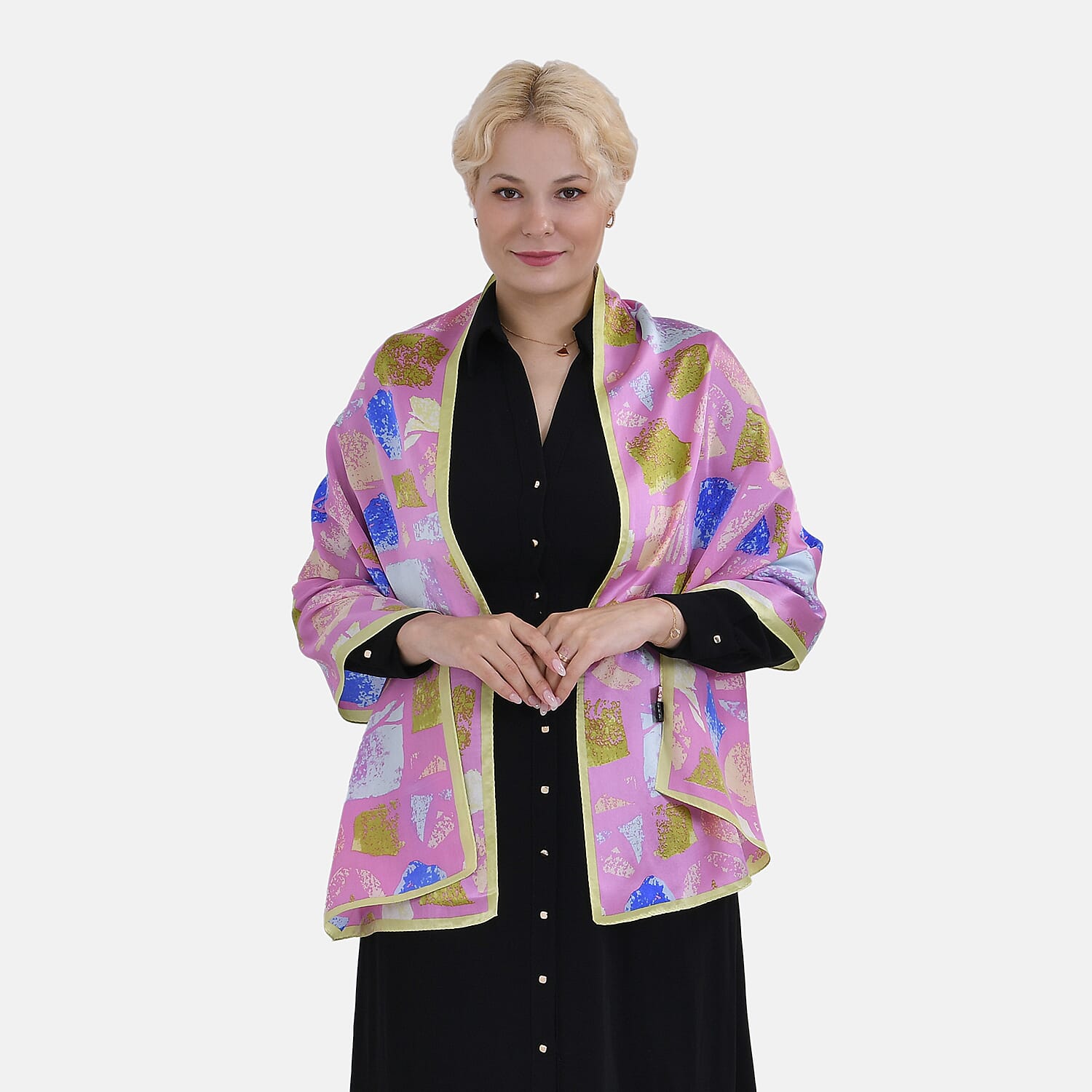La Marey Mulberry Silk Printed Scarf - Pink