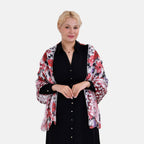 La Marey 100% Mulberry Silk Floral Printed Scarf (Size 170x55cm) - White & Red