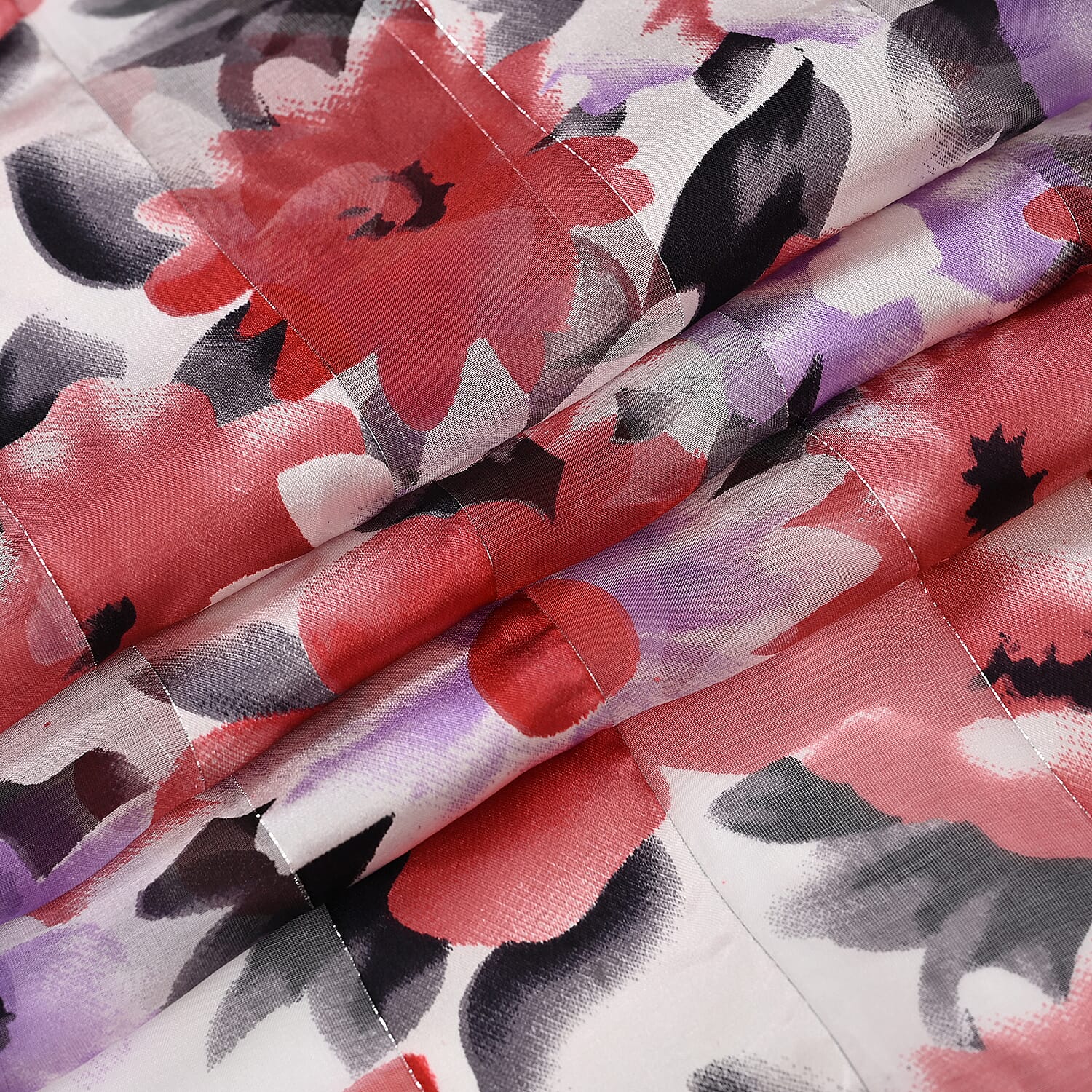 La Marey 100% Mulberry Silk Floral Printed Scarf (Size 170x55cm) - White & Red