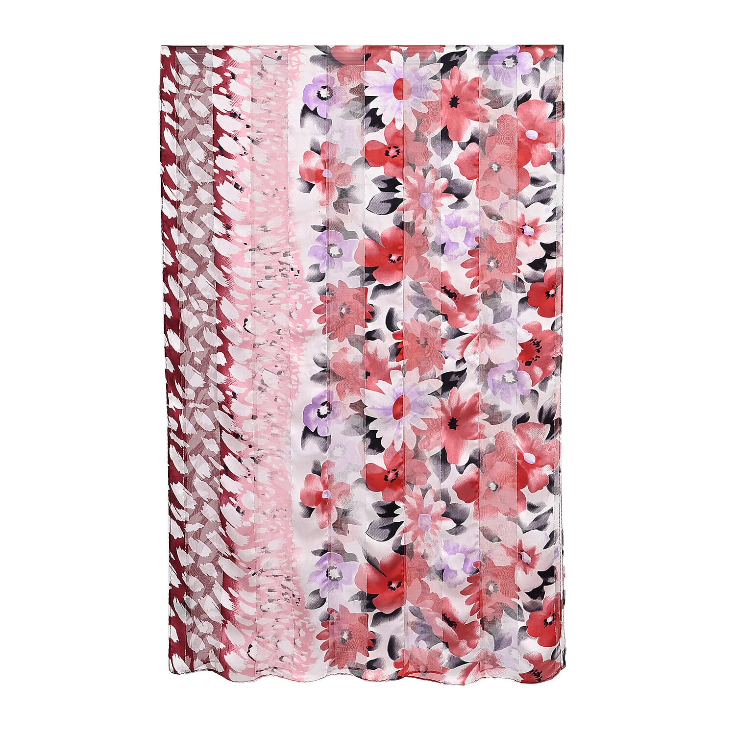 La Marey 100% Mulberry Silk Floral Printed Scarf (Size 170x55cm) - White & Red