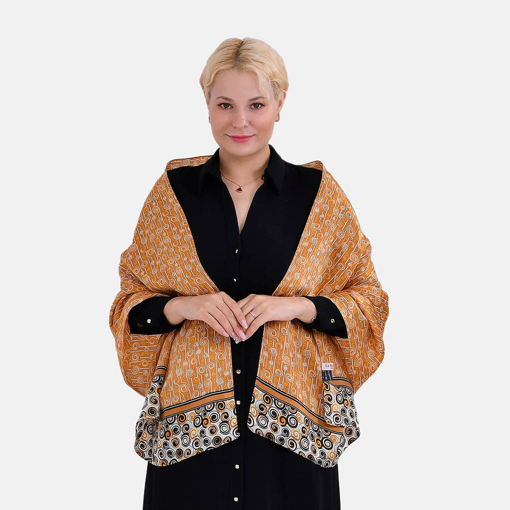 La Marey 100% Mulberry Silk Printed Scarf (Size 170x55 cm) - Yellow