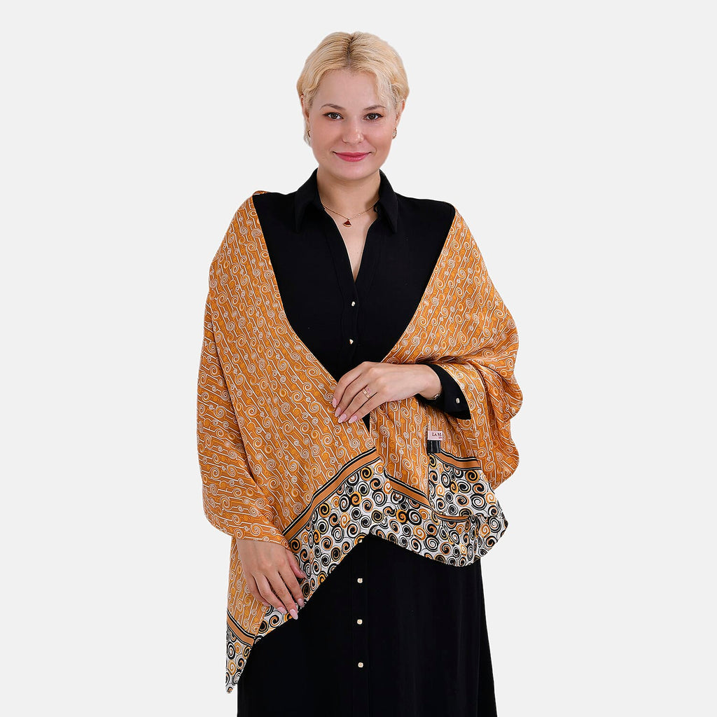 La Marey 100% Mulberry Silk Printed Scarf (Size 170x55 cm) - Yellow