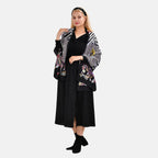 La Marey 100% Mulberry Silk Printed Scarf (Size 175x55 cm) - Black - Purple