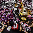La Marey 100% Mulberry Silk Printed Scarf (Size 175x55 cm) - Black - Purple