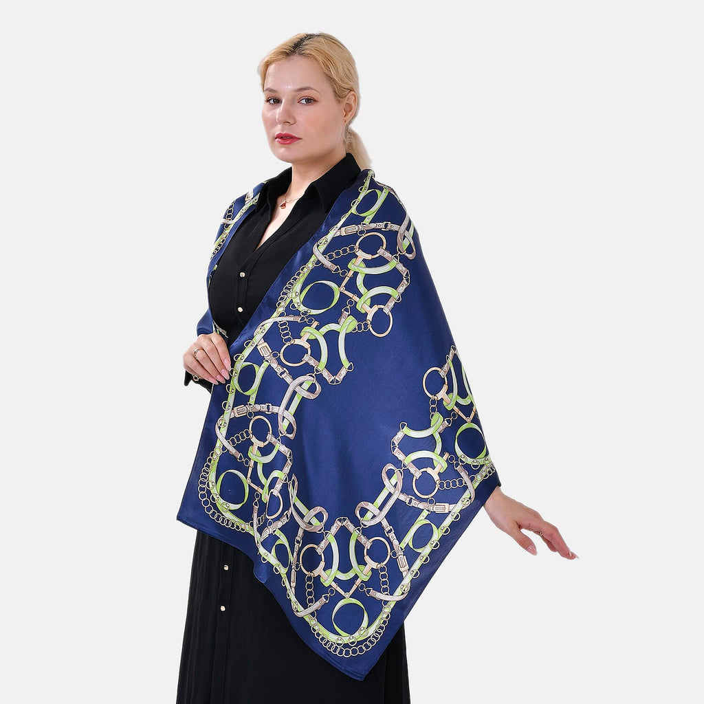 La Marey Mulberry Silk Printed Scarf (Size 175x1 cm) - Blue & Green