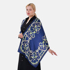 La Marey Mulberry Silk Printed Scarf (Size 175x1 cm) - Blue & Green