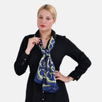 La Marey Mulberry Silk Printed Scarf (Size 175x1 cm) - Blue & Green