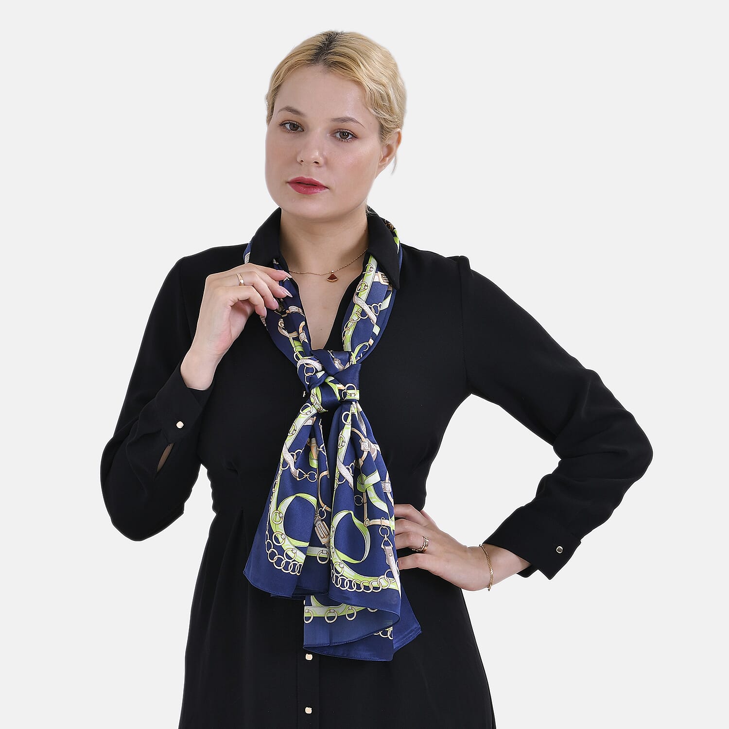 La Marey Mulberry Silk Printed Scarf (Size 175x1 cm) - Blue & Green