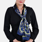 La Marey Mulberry Silk Printed Scarf (Size 175x1 cm) - Blue & Green
