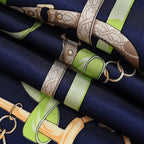 La Marey Mulberry Silk Printed Scarf (Size 175x1 cm) - Blue & Green