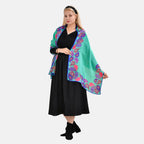 La Marey 100% Mulberry Silk Printed Scarf (Size 175x55 cm) - Green & Pink