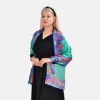La Marey 100% Mulberry Silk Printed Scarf (Size 175x55 cm) - Green & Pink