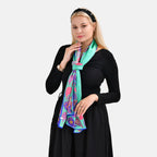 La Marey 100% Mulberry Silk Printed Scarf (Size 175x55 cm) - Green & Pink