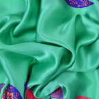 La Marey 100% Mulberry Silk Printed Scarf (Size 175x55 cm) - Green & Pink