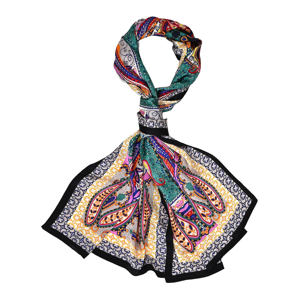 La Marey 100% Mulberry Silk Printed Scarf (Size 175x55 cm) - Green & Purple