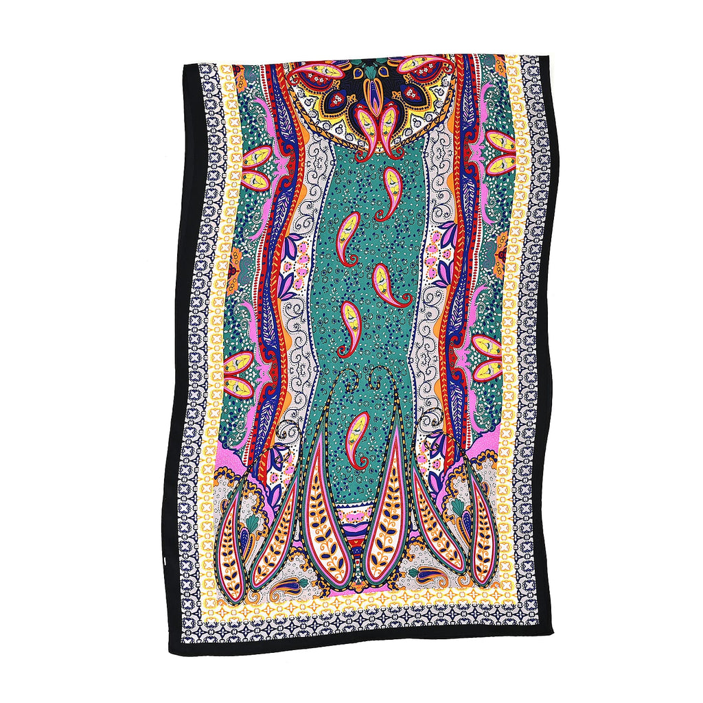 La Marey 100% Mulberry Silk Printed Scarf (Size 175x55 cm) - Green & Purple
