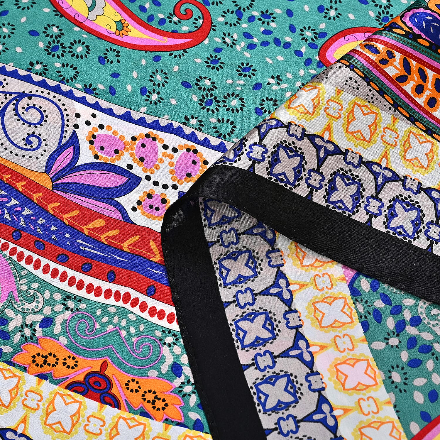 La Marey 100% Mulberry Silk Printed Scarf (Size 175x55 cm) - Green & Purple