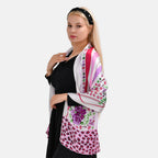 LA MAREY 100% Silk Floral Pattern Scarf (Size 178x53 cm) - Pink - White