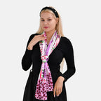 LA MAREY 100% Silk Floral Pattern Scarf (Size 178x53 cm) - Pink - White