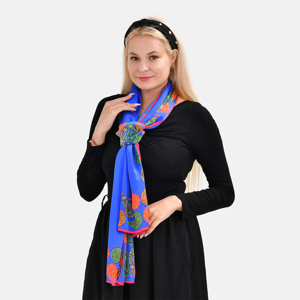LA MAREY 100% Silk Floral Pattern Scarf (Size 178x53 cm)- Purple - Green