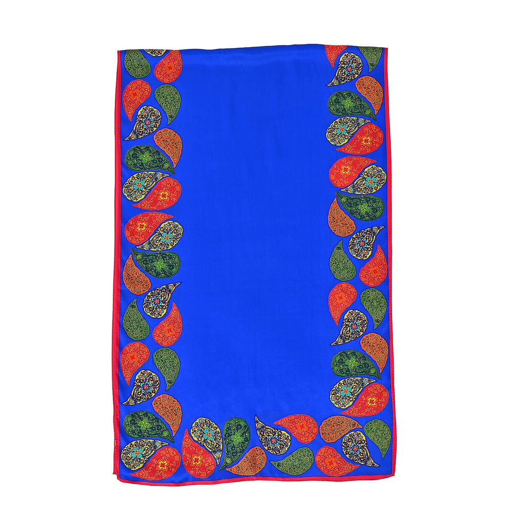 LA MAREY 100% Silk Floral Pattern Scarf (Size 178x53 cm)- Purple - Green
