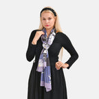 La Marey 100% Mulberry Silk Printed Scarf (Size 175x55 cm) - Purple & White