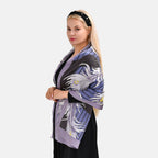 La Marey 100% Mulberry Silk Printed Scarf (Size 175x55 cm) - Purple & White