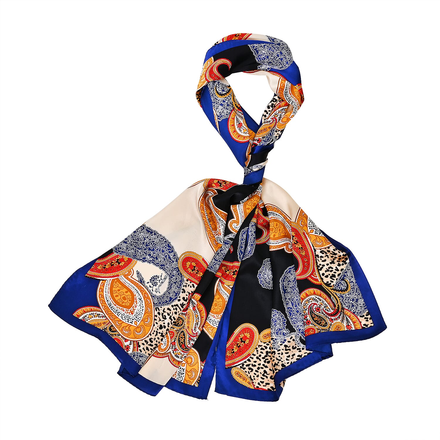 La Marey 100% Mulberry Silk Printed Scarf (Size 175x55 cm) - Yellow & Purple