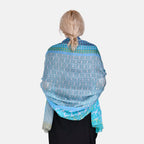 La Marey 100% Mulberry Silk Intricate Ethnic Printed Scarf (Size 180x110 cm) - Blue & White