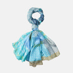 La Marey 100% Mulberry Silk Intricate Ethnic Printed Scarf (Size 180x110 cm) - Blue & White